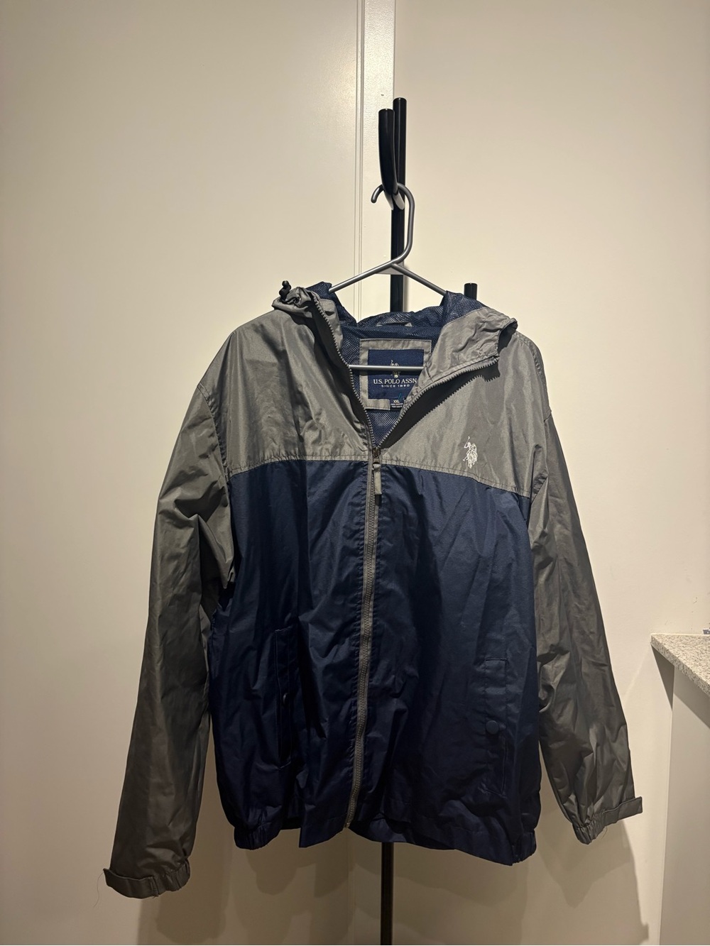 U.S. Polo Assn. Navy and Gray Hooded Windbreaker